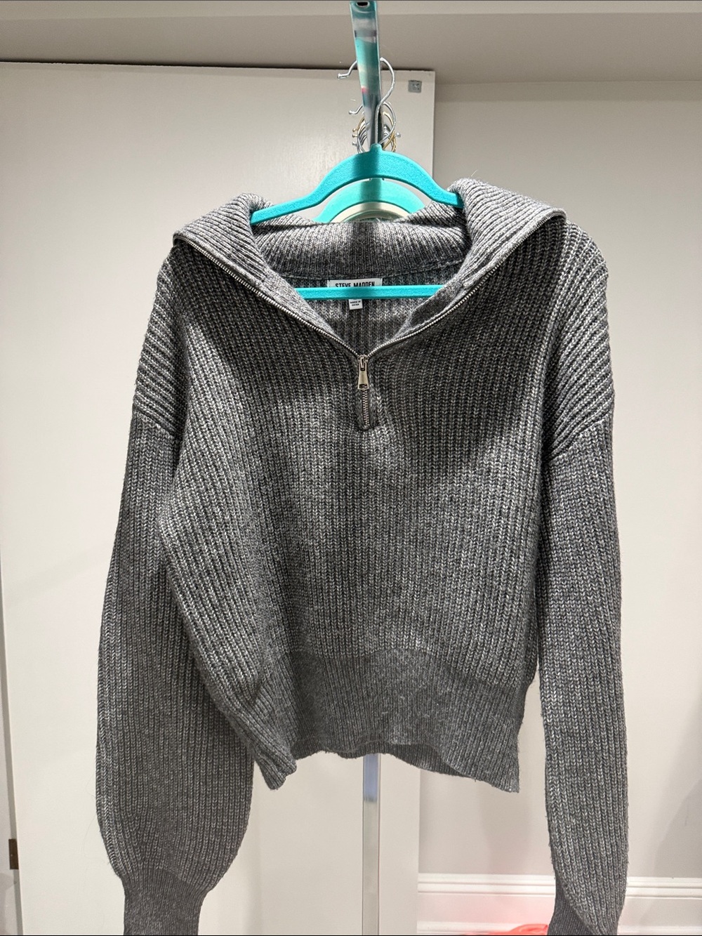 Steve Madden Charcoal Ribbed Half-Zip Hooded Sweater